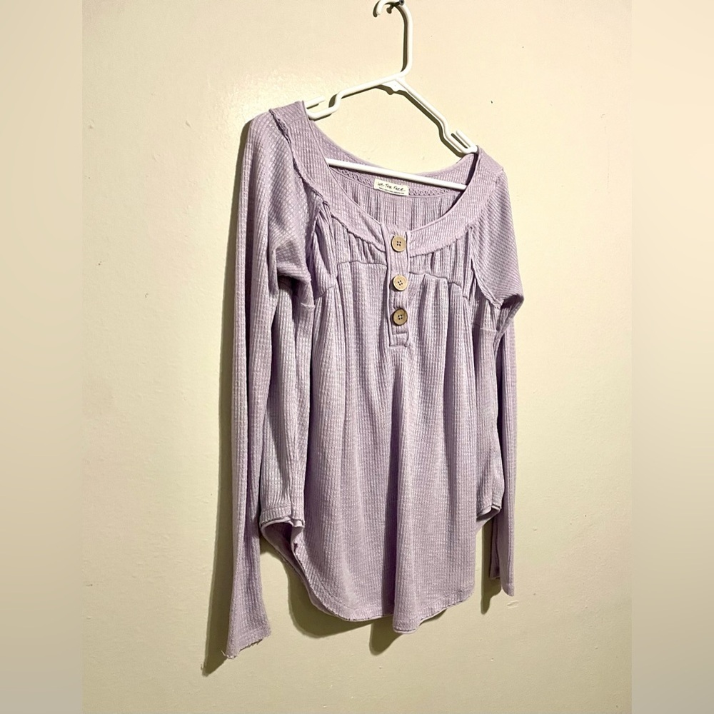 Free People Purple Thermal Henley Top Pullover Oversized Women’s‎ Small - Picture 4 of 7